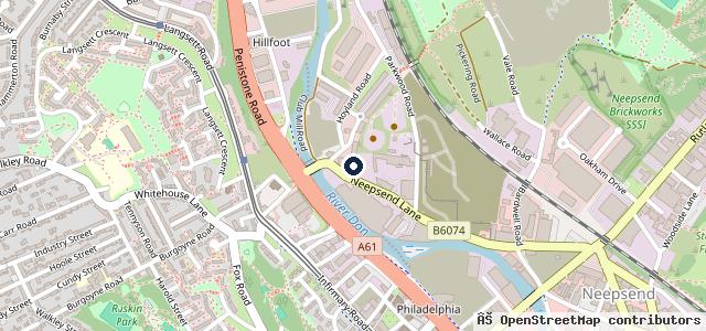 Map showing the location of Ossett Tyres (Sheffield)