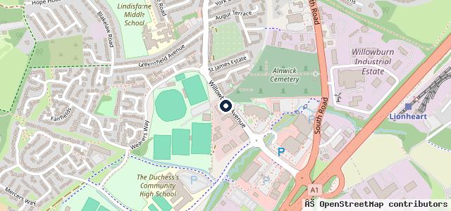 Map showing the location of Vauxhall Tustain Motors Alnwick
