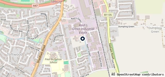 Map showing the location of Dereham Resprays & Auto Services Ltd