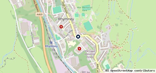 Map showing the location of Rhymney Garage