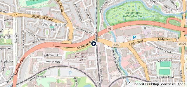 Map showing the location of Halfords Garage Services Guildford