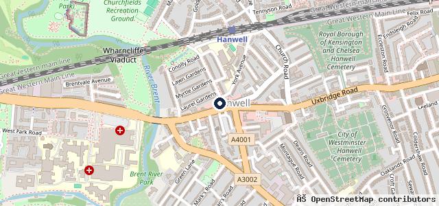 Map showing the location of Hanwells of London