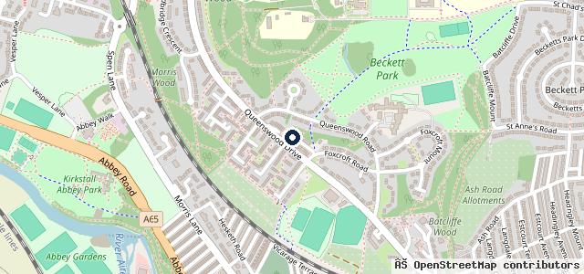 Map showing the location of Queenswood Motor Company Garage car service centre Repairs Headingley leeds