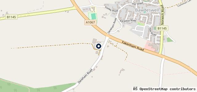 Map showing the location of Bawdeswell Garage