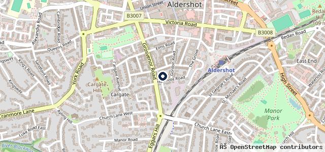 Map showing the location of MOTEST Aldershot
