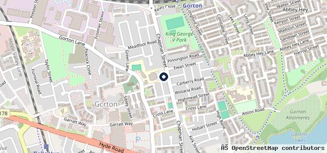 Map showing the location of Gorton MOT Test Centre