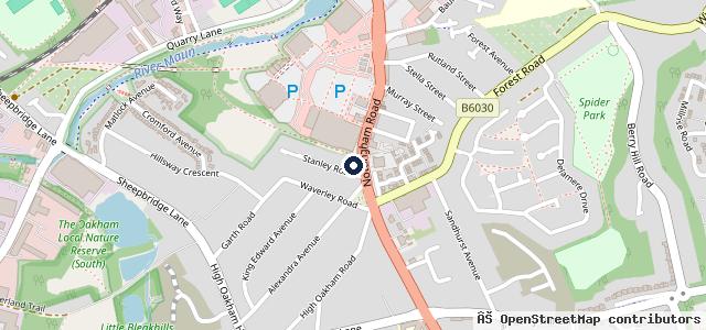 Map showing the location of High Oakham Service and MOT Centre