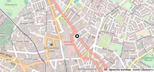 Map showing the location of Kwik Fit - Nottingham - Huntingdon Street