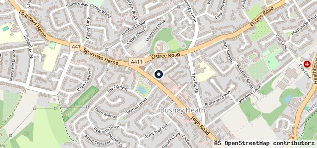 Map showing the location of Bushey Heath Garage