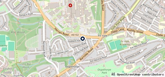 Map showing the location of Firvale MOT Centre