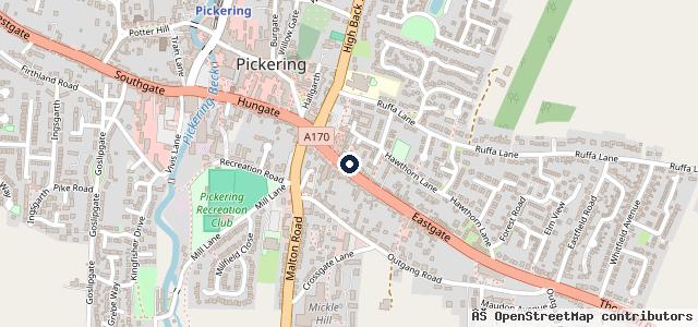 Map showing the location of Eastgate Garage Pickering