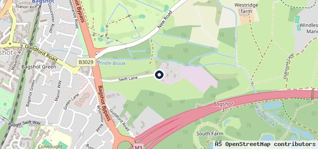 Map showing the location of Banksy's MOT Bagshot