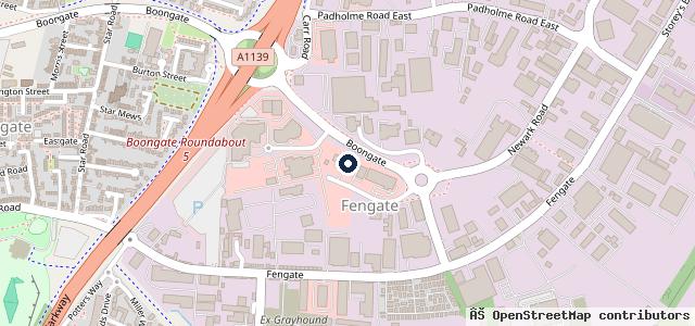 Map showing the location of Stoneacre Peterborough Boongate