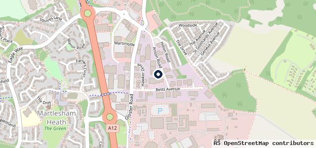 Map showing the location of Martlesham Service Centre