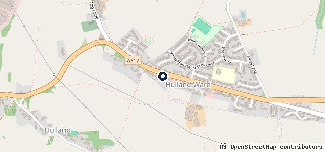 Map showing the location of Hulland Ward Garage