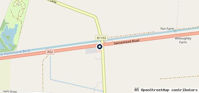Map showing the location of Crossroads Garage