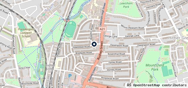 Map showing the location of Rushmores and Hawstead Garage
