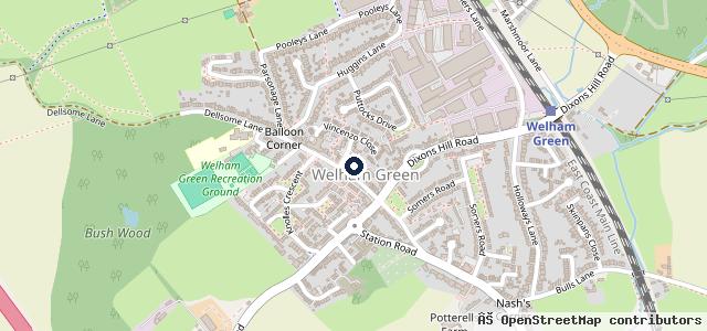 Map showing the location of Welham Green Service Station