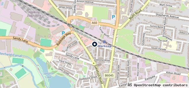 Map showing the location of Worksop Testing Centre