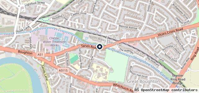 Map showing the location of Tarvin Bridge Garage