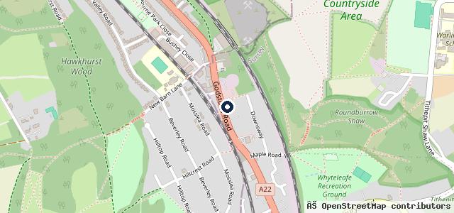 Map showing the location of Ken's Autos Godstone Road