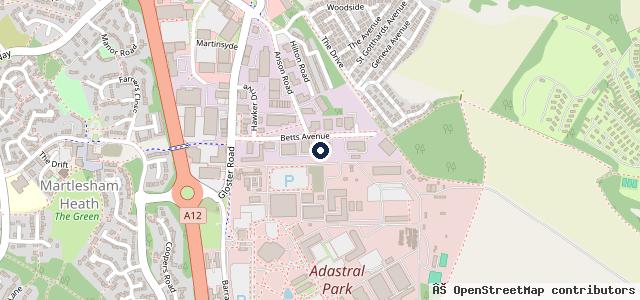 Map showing the location of Martlesham Service Centre
