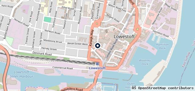 Map showing the location of Tyre Pros Lowestoft
