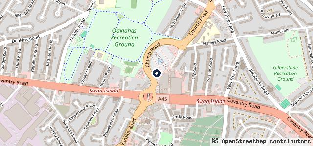 Map showing the location of Waves Hand Car Wash Swan Centre Yardley