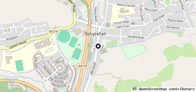Map showing the location of Riverside garage Tonyrefail