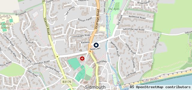 Map showing the location of Sidmouth Garage