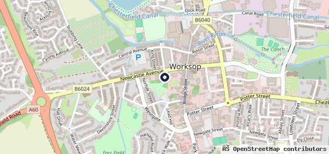 Map showing the location of Kwik Fit - Worksop
