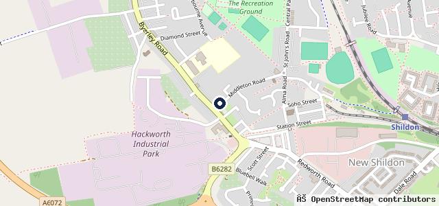 Map showing the location of Alderson's Garage
