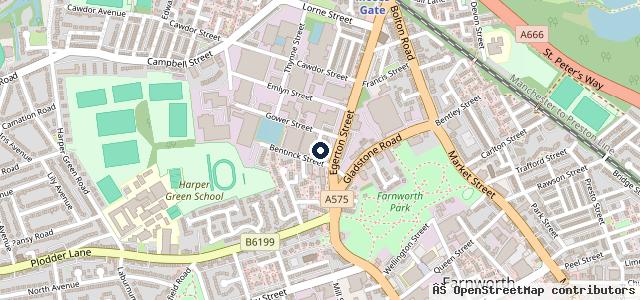 Map showing the location of Farnworth Mot Station