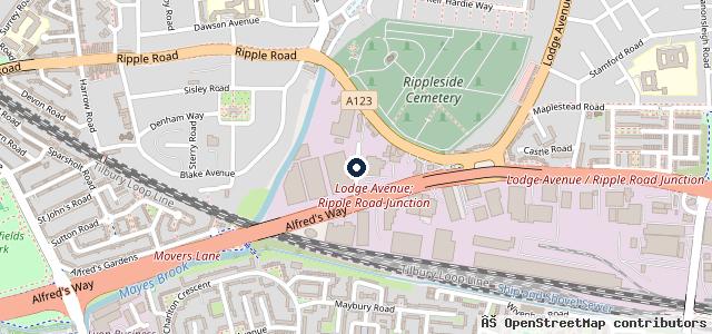 Map showing the location of Barking M O T Centre