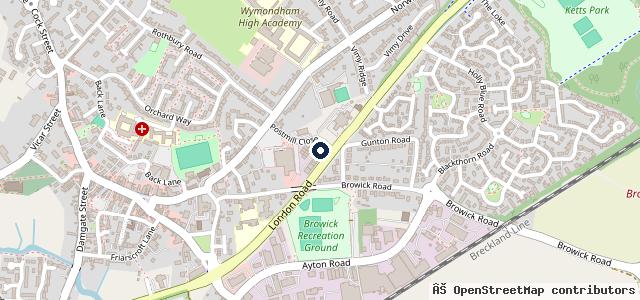 Map showing the location of Wymondham Mot Centre (Wymondham Recovery Services)