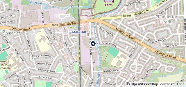 Map showing the location of Mills Hill MOT Centre