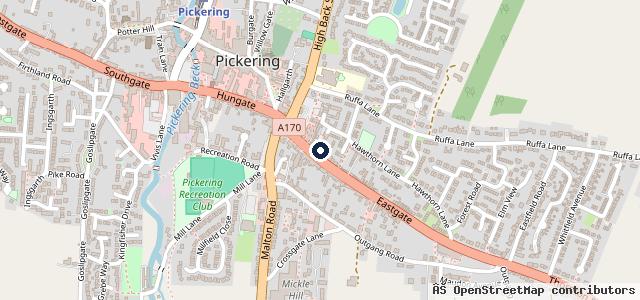 Map showing the location of Eastgate Garage Pickering
