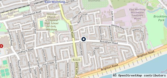 Map showing the location of Dinnages Ford Worthing
