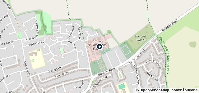 Map showing the location of Cradle Hill Motors