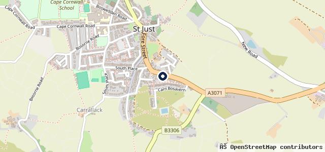 Map showing the location of Carn Bosavern Garage