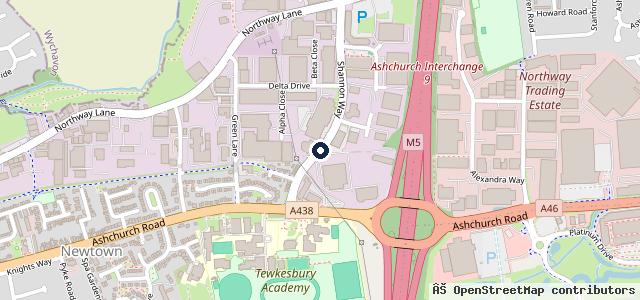 Map showing the location of Porsche Centre Tewkesbury