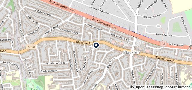 Map showing the location of Blackfen Motorist Centre