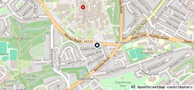 Map showing the location of Firvale MOT Centre