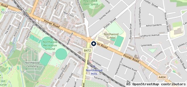 Map showing the location of Northwood Hills Service Station