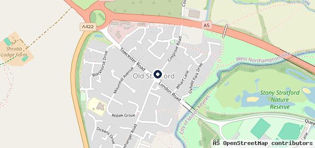 Map showing the location of Stratford Motorist Centre