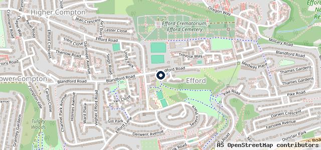 Map showing the location of Efford Service Station