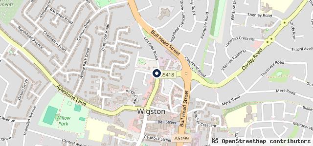 Map showing the location of Wigston Garage