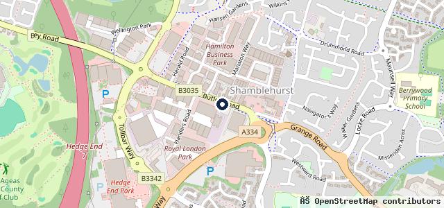 Map showing the location of Eastleigh Borough Council Hedge End Depot