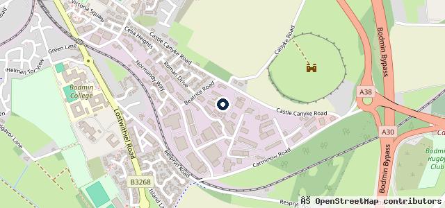 Map showing the location of Bodmin Council Workshops