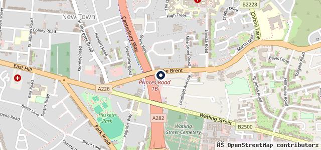 Map showing the location of WJ King Peugeot Dartford